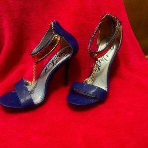 Bright Blue Heels with Chain- Size 7-1/2